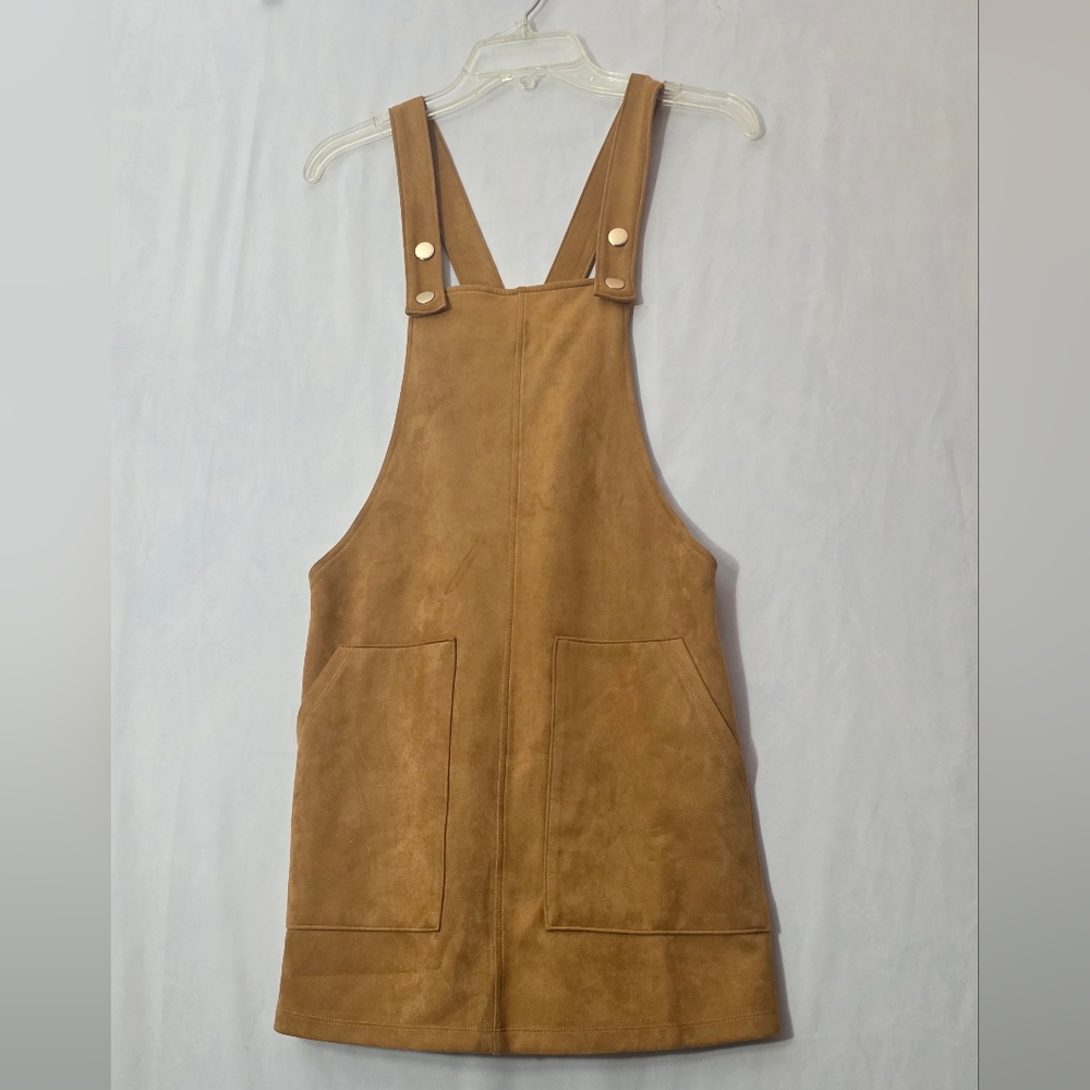 Forever 21 Camel Corduroy Overall Dress Brown Faux Suede Mini Dress Retro Small